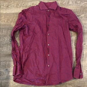 Hugo Boss Red and Blue Casual Button Down Shirt with Classic Collar